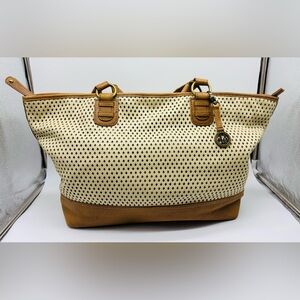 Audrey Brooke Brown and Cream Leather Tote Bag